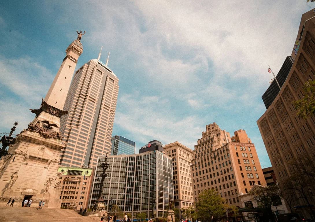 Downtown Indianapolis buildings around the Soldiers' and Sailors' Monument
