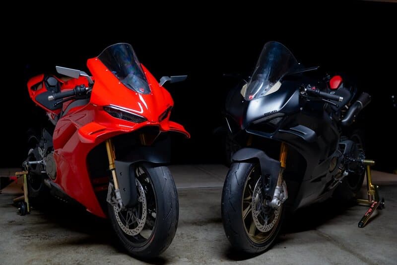 Two customer Ducati sport bikes ready for transport